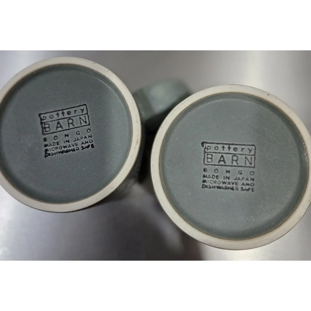 Pottery Barn Set Of 3‎ Vintage Aztec Graffito Bongo Green Mugs